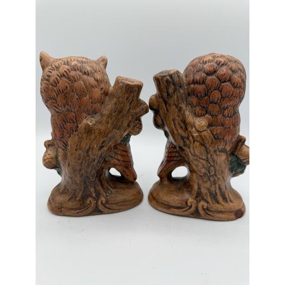 Owls Set Of 2 Vintage 6 In Each Owl On A Tree Branch See Description - Picture 3 of 8